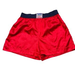 Ladies Vintage Liz Sport Blue and Red‎ Satin Boxer Style Shorts Size Large